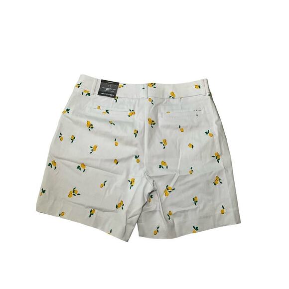 Van Heusen Bermuda Short Women's 12 White Lemon Print Slash Pocket Flat Front - Picture 2 of 6